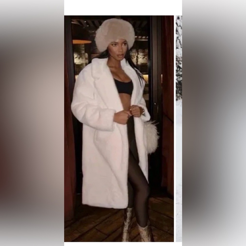 Alo- Oversized Faux Fur White Women's Trench - Picture 1 of 9